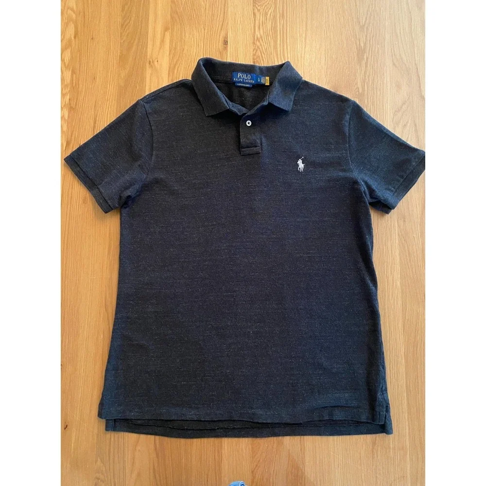 Polo Ralph Lauren Custom Slim Fit Polo Shirt Mens L Dark Charcoal Gra Pony Logo